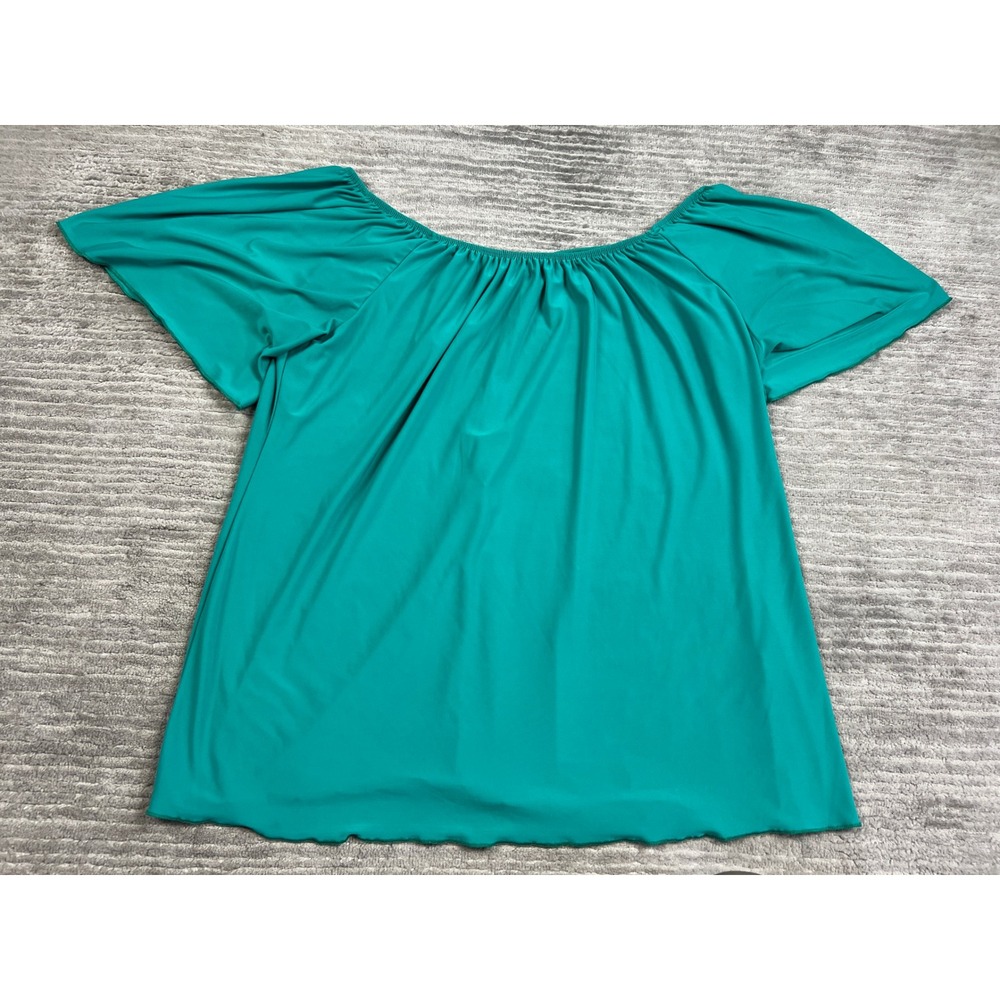 American City Wear Blouse Womens 3X Teal Green Off Shoulder Peasant Flutter Slv